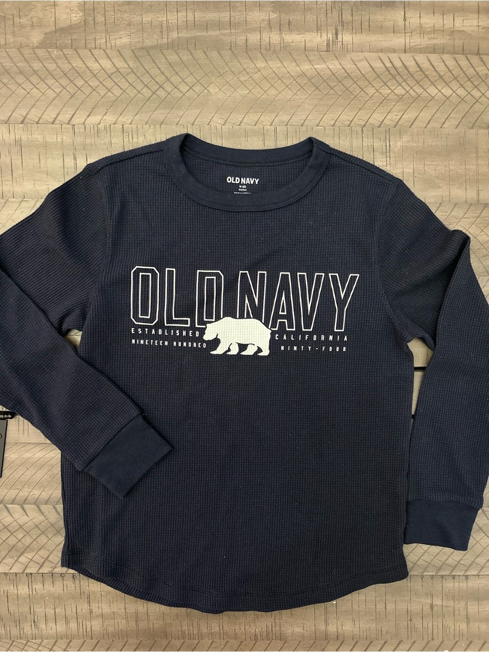 Old Navy Navy Long-Sleeve Waffle-Knit Tee with Bear Logo
